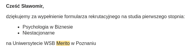 potwierdzenie zapisu na studia